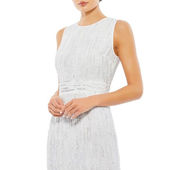 MAC DUGGAL ABSTRACT BEADED SLEEVELESS MIDI DRESS - Picture 3 of 10